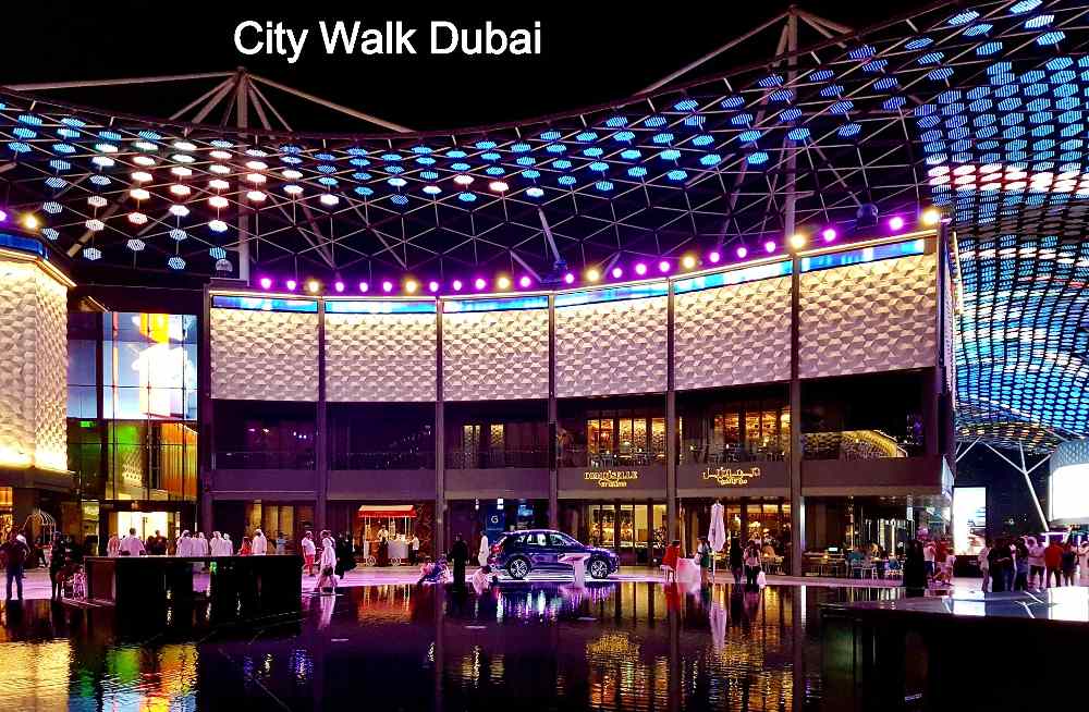 The captivating nocturnal charm of Dubai streets, with people strolling and relishing for free.