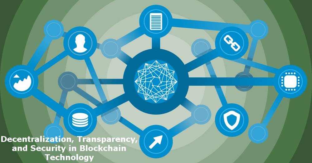 Various points converging into a single location demonstrate the decentralization aspect of blockchain technology.