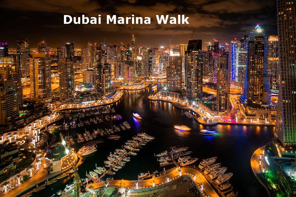 An overhead perspective of Dubai Marina Walk, situated along the waterfront, provides an excellent and cost-free experience.