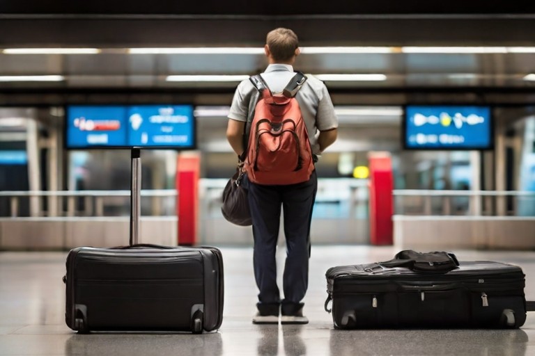 A person standing with luggage 