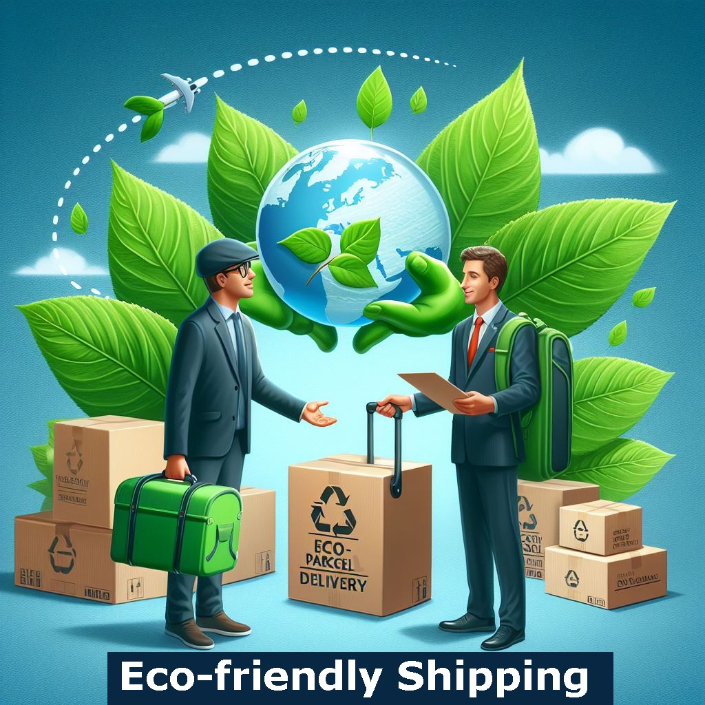 the image depicts eco-friendly Shipping with a man giving his luggage to other to drop the destination where he is going.